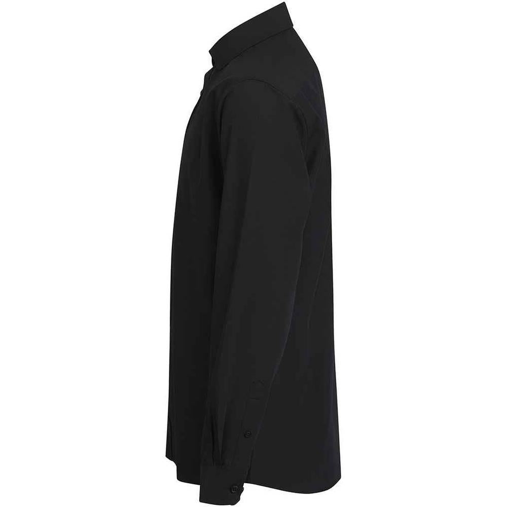 Black - Side - Henbury Womens-Ladies Cotton Feel CoolPlus Long-Sleeved Shirt