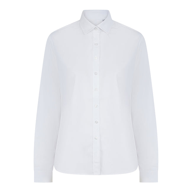 White - Front - Henbury Womens-Ladies Cotton Feel CoolPlus Long-Sleeved Shirt