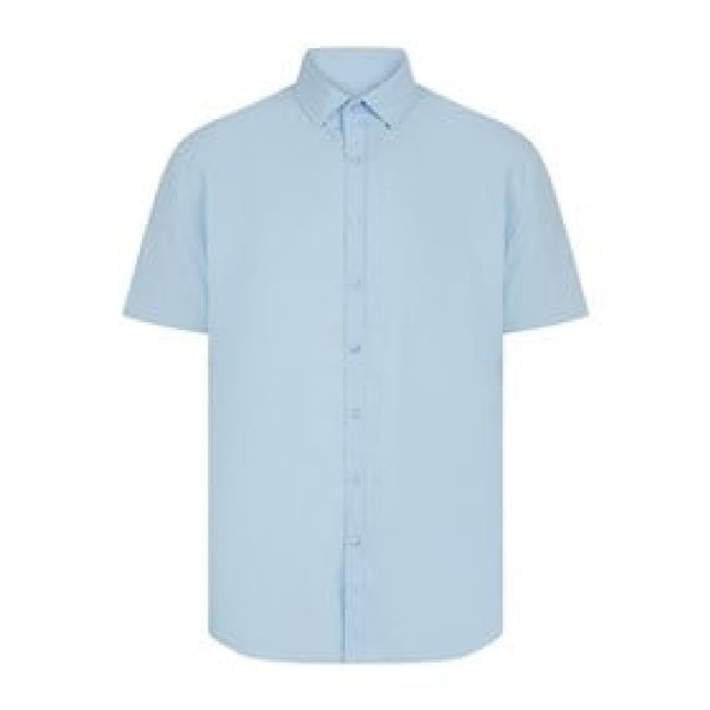 Blue - Front - Henbury Mens Cotton Feel CoolPlus Short-Sleeved Shirt