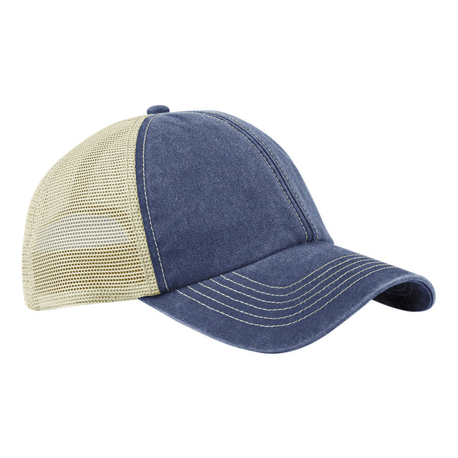 Vintage Denim-Stone - Front - Beechfield Vintage 6 Panel Trucker Cap