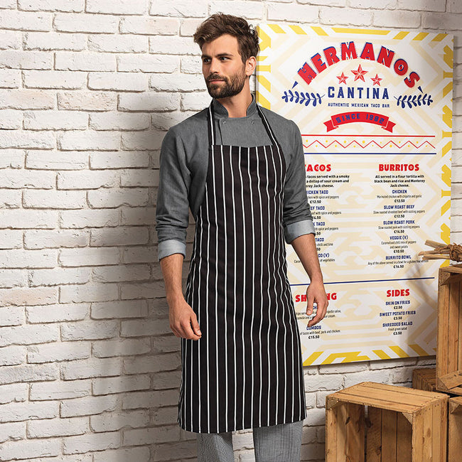 Navy-White - Side - Premier Ladies-Womens Stripe Apron - Workwear (Butchers Style)