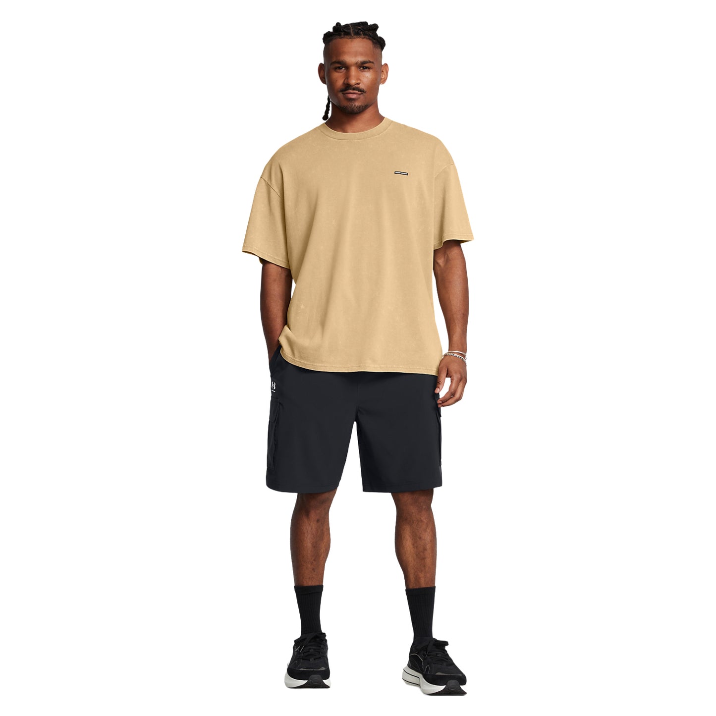 Black - Side - Under Armour Mens Vibe Cargo Shorts
