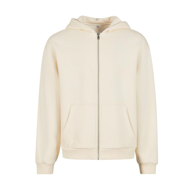 White Sand - Front - Build Your Brand Unisex Adult Fluffy Full Zip Hoodie