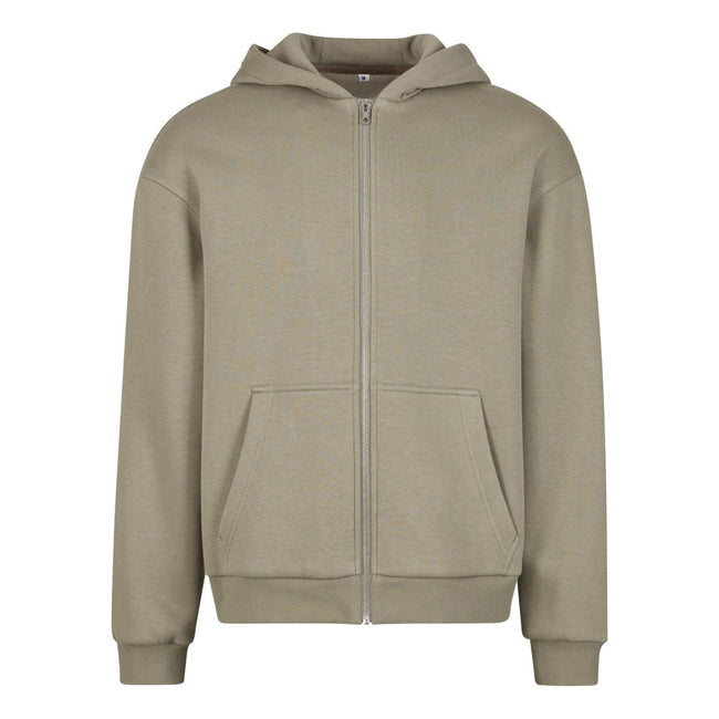 Pale Olive - Front - Build Your Brand Unisex Adult Fluffy Full Zip Hoodie