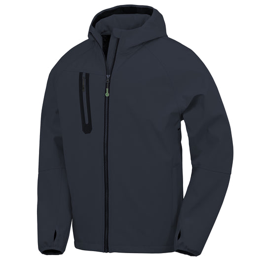 Navy - Front - Result Genuine Recycled Mens 3 Layer Hooded Soft Shell Jacket