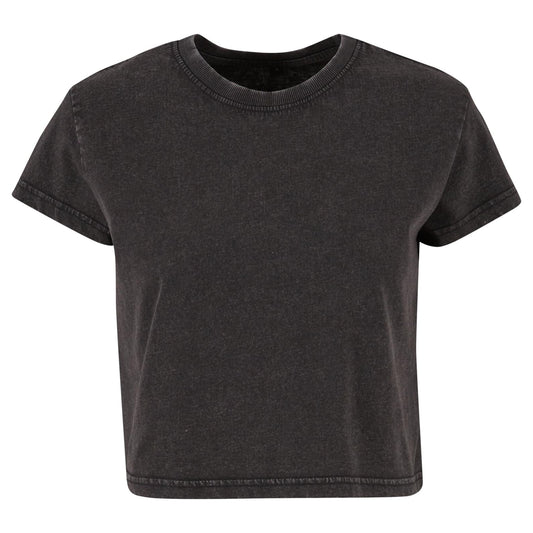 Black - Front - Build Your Brand Womens-Ladies Vintage Cropped T-Shirt