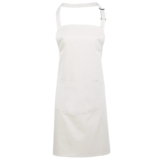 White - Front - Premier Ladies-Womens Colours Bip Apron With Pocket - Workwear