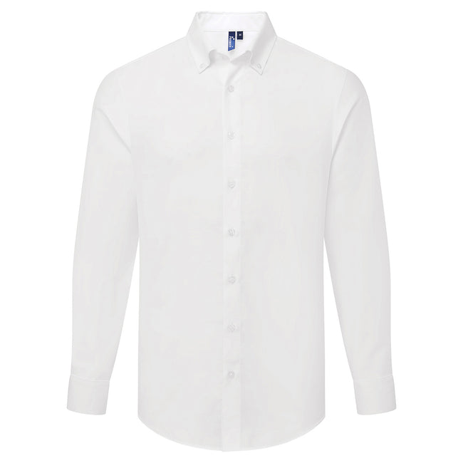 White - Front - Premier Mens Supreme Oxford Long-Sleeved Formal Shirt