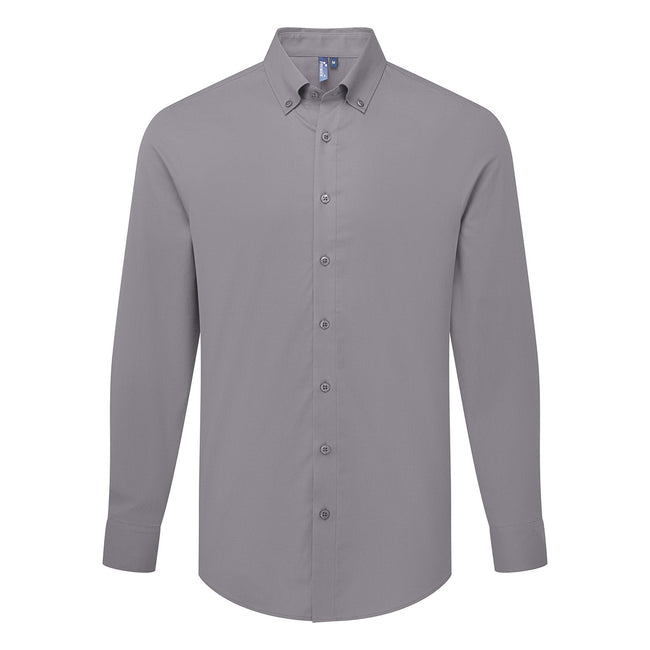 Steel Grey - Front - Premier Mens Supreme Oxford Long-Sleeved Formal Shirt