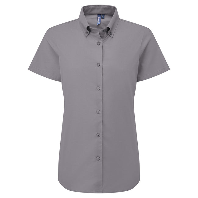 Steel Grey - Front - Premier Womens-Ladies Supreme Oxford Short-Sleeved Formal Shirt