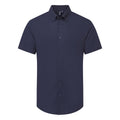 Navy - Front - Premier Mens Supreme Oxford Short-Sleeved Formal Shirt