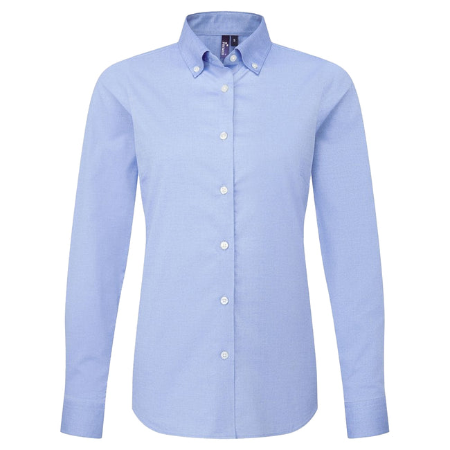 Blue Oxford - Front - Premier Womens-Ladies Supreme Oxford Long-Sleeved Shirt