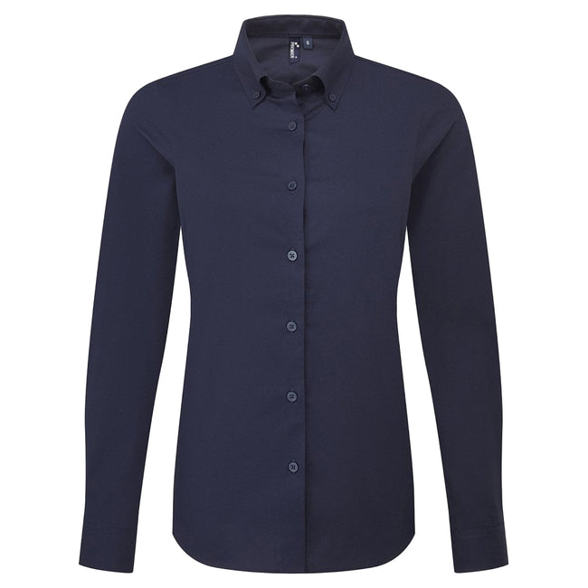 Navy - Front - Premier Womens-Ladies Supreme Oxford Long-Sleeved Shirt