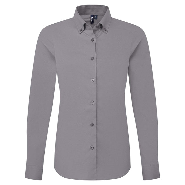 Steel Grey - Front - Premier Womens-Ladies Supreme Oxford Long-Sleeved Shirt