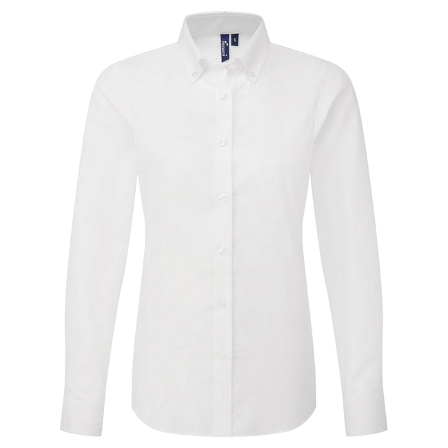 White - Front - Premier Womens-Ladies Supreme Oxford Long-Sleeved Shirt