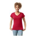 Cherry Red - Side - Gildan Womens-Ladies Soft Style V Neck T-Shirt