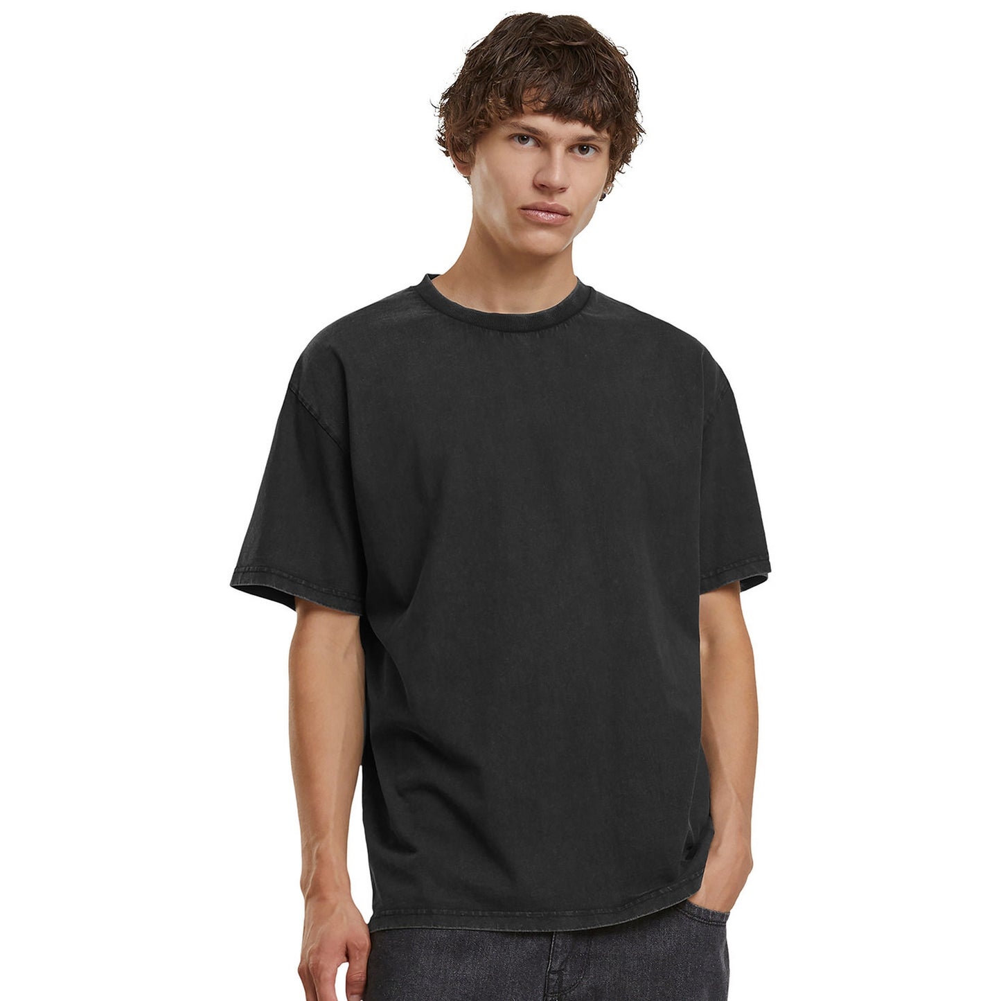 Black - Side - Build Your Brand Mens Vintage Heavyweight Loose T-Shirt