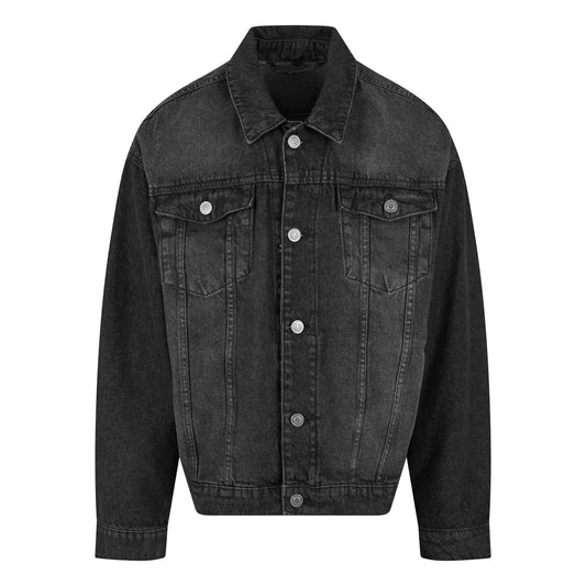 Black Washed - Front - Build Your Brand Mens Boxy Denim Jacket