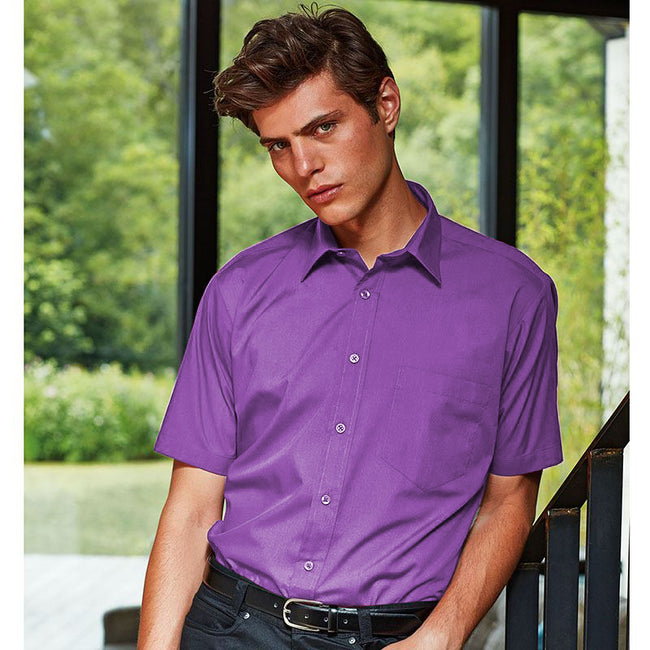 Rich Violet - Back - Premier Mens Short Sleeve Formal Poplin Plain Work Shirt