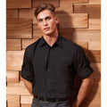 Black - Side - Premier Mens “Roll Sleeve” Poplin Plain Work Shirt