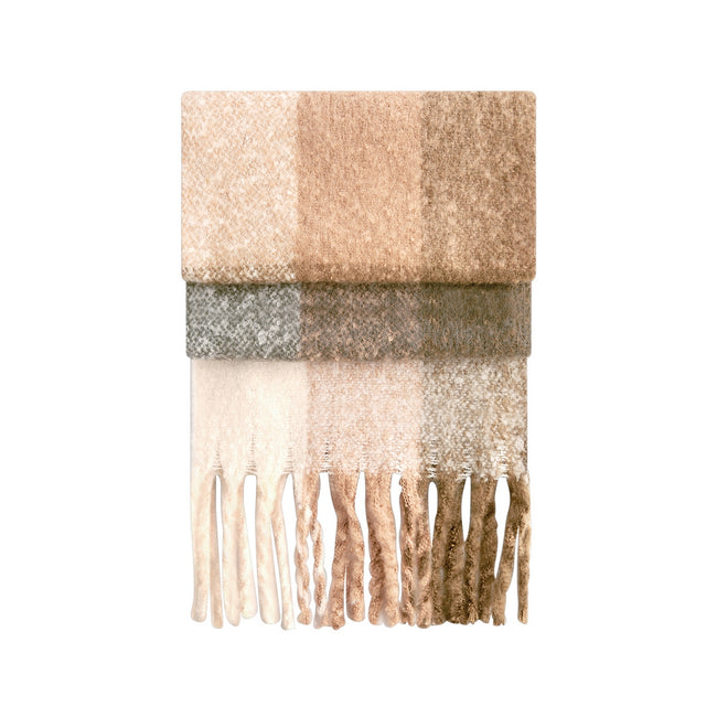 Brown - Front - Beechfield Unisex Adult Checked Fluffy Scarf