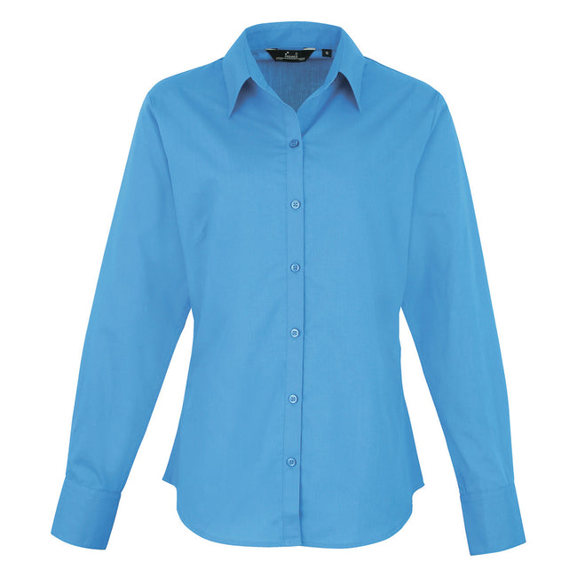 Sapphire - Front - Premier Womens-Ladies Poplin Long-Sleeved Blouse