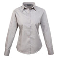 Silver - Front - Premier Womens-Ladies Poplin Long-Sleeved Blouse
