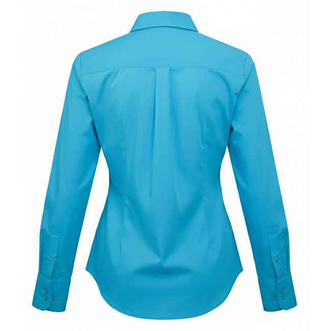 Turquoise - Back - Premier Womens-Ladies Poplin Long-Sleeved Blouse