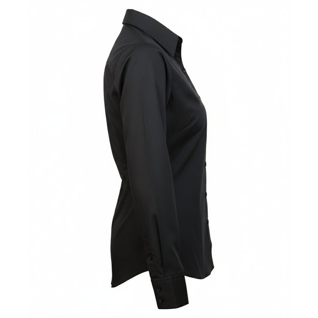 Black - Side - Premier Womens-Ladies Poplin Long-Sleeved Blouse