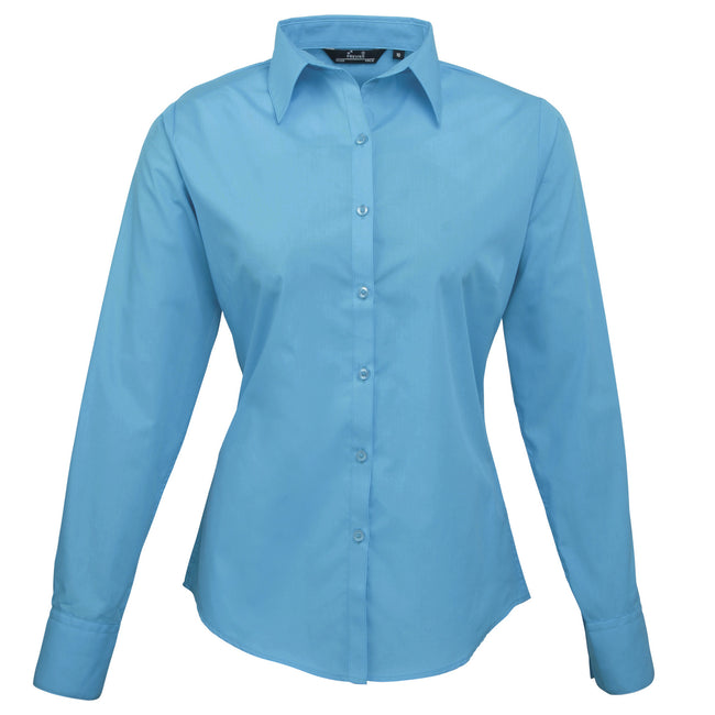 Turquoise - Front - Premier Womens-Ladies Poplin Long-Sleeved Blouse