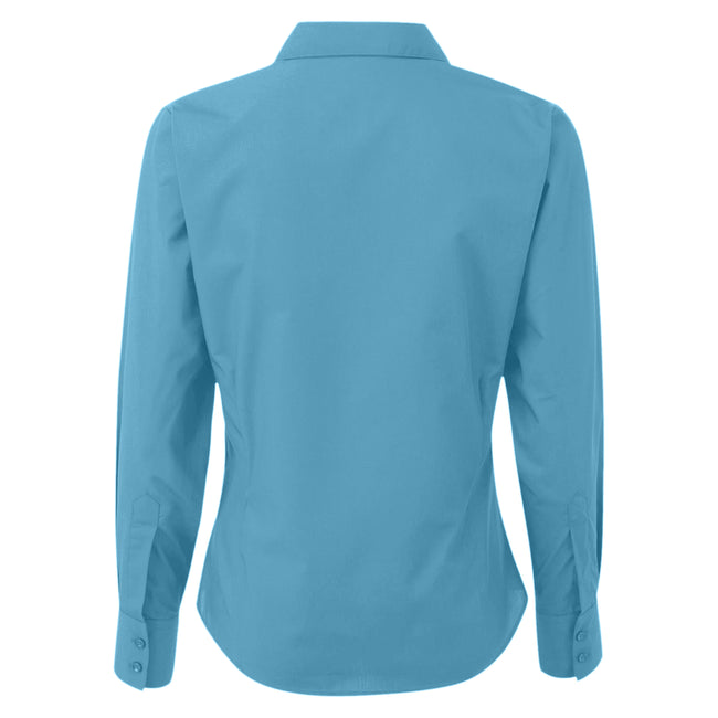 Turquoise - Back - Premier Womens-Ladies Poplin Long-Sleeved Blouse