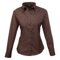 Brown - Front - Premier Womens-Ladies Poplin Long-Sleeved Blouse