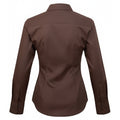Brown - Back - Premier Womens-Ladies Poplin Long-Sleeved Blouse