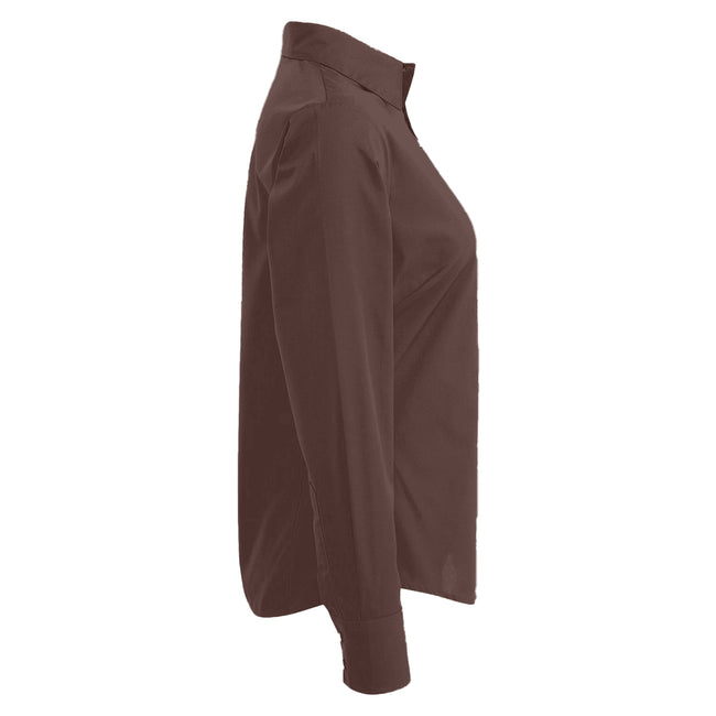 Brown - Side - Premier Womens-Ladies Poplin Long-Sleeved Blouse