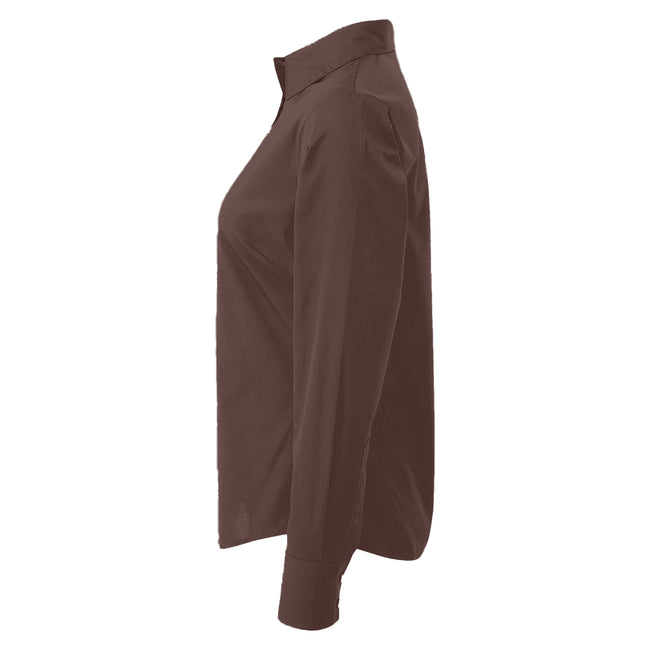 Brown - Lifestyle - Premier Womens-Ladies Poplin Long-Sleeved Blouse