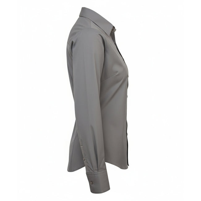 Dark Grey - Side - Premier Womens-Ladies Poplin Long-Sleeved Blouse