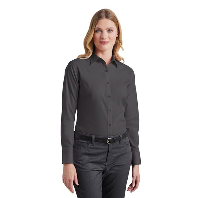 Dark Grey - Pack Shot - Premier Womens-Ladies Poplin Long-Sleeved Blouse