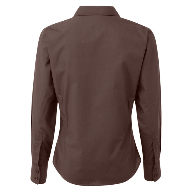 Brown - Back - Premier Womens-Ladies Poplin Long-Sleeved Blouse