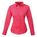 Hot Pink - Front - Premier Womens-Ladies Poplin Long-Sleeved Blouse