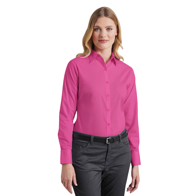 Hot Pink - Pack Shot - Premier Womens-Ladies Poplin Long-Sleeved Blouse