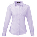 Lilac - Front - Premier Womens-Ladies Poplin Long Sleeve Blouse - Plain Work Shirt