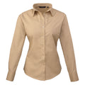 Khaki - Front - Premier Womens-Ladies Poplin Long-Sleeved Blouse