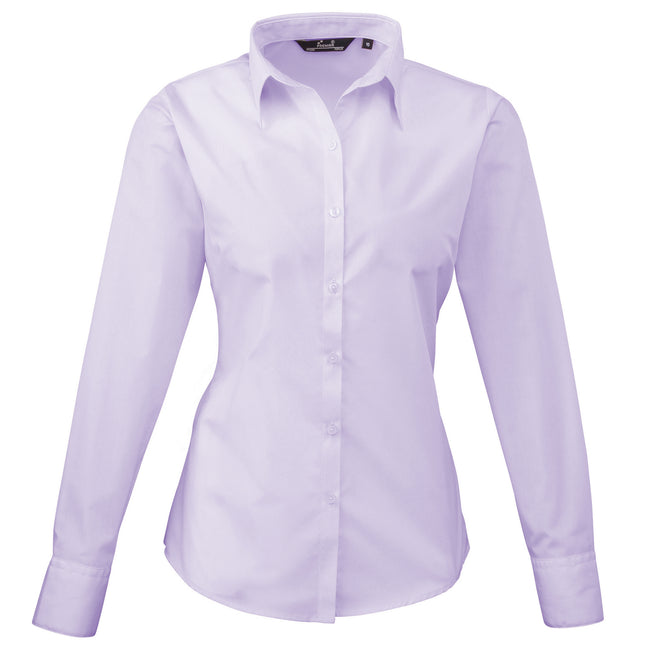 Lilac - Front - Premier Womens-Ladies Poplin Long-Sleeved Blouse