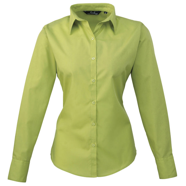 Lime - Front - Premier Womens-Ladies Poplin Long-Sleeved Blouse