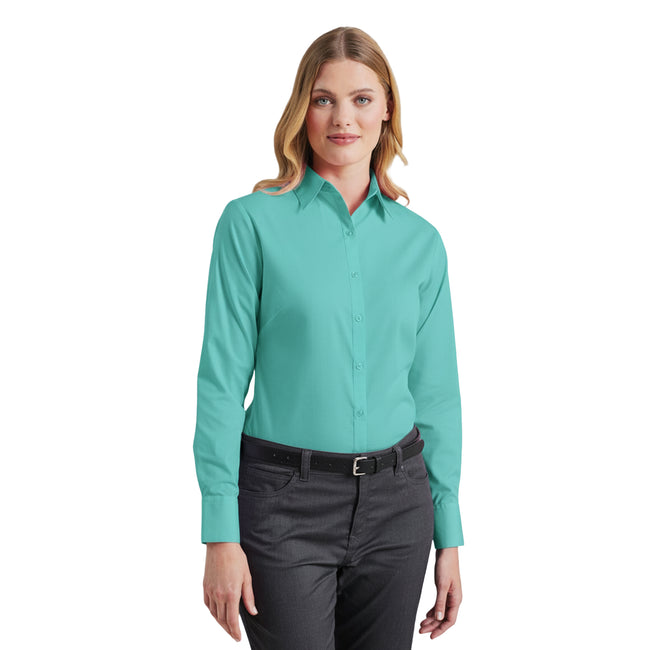 Aqua - Pack Shot - Premier Womens-Ladies Poplin Long-Sleeved Blouse