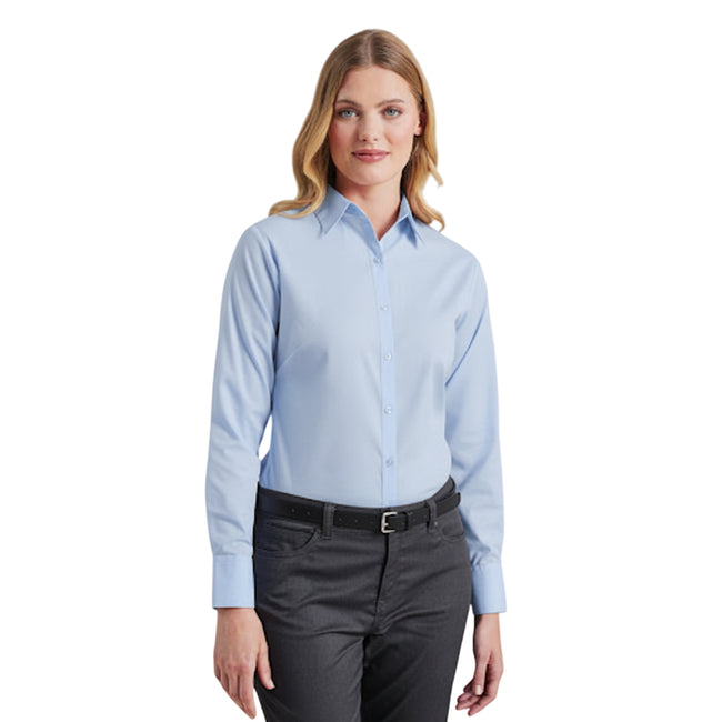 Light Blue - Pack Shot - Premier Womens-Ladies Poplin Long-Sleeved Blouse