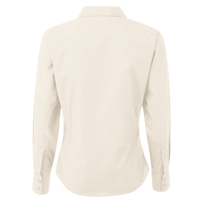 Natural - Back - Premier Womens-Ladies Poplin Long-Sleeved Blouse