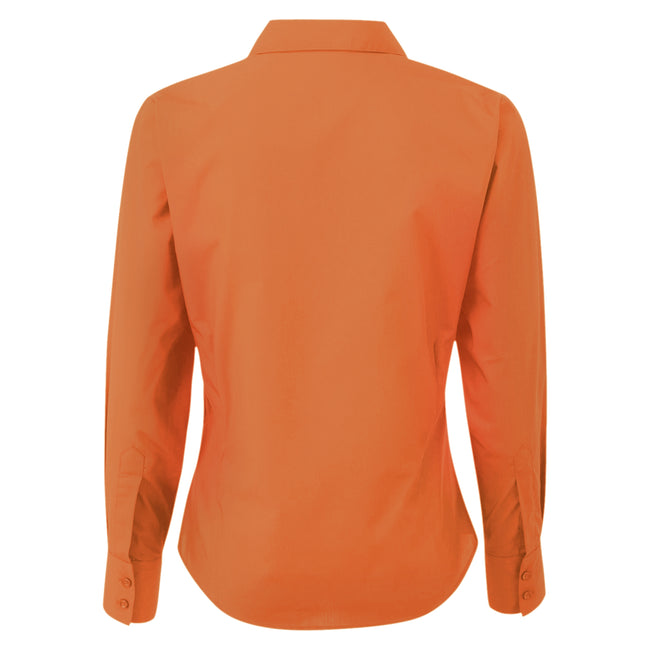 Orange - Back - Premier Womens-Ladies Poplin Long-Sleeved Blouse