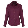 Aubergine - Front - Premier Womens-Ladies Poplin Long-Sleeved Blouse