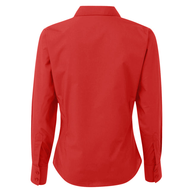 Red - Back - Premier Womens-Ladies Poplin Long-Sleeved Blouse